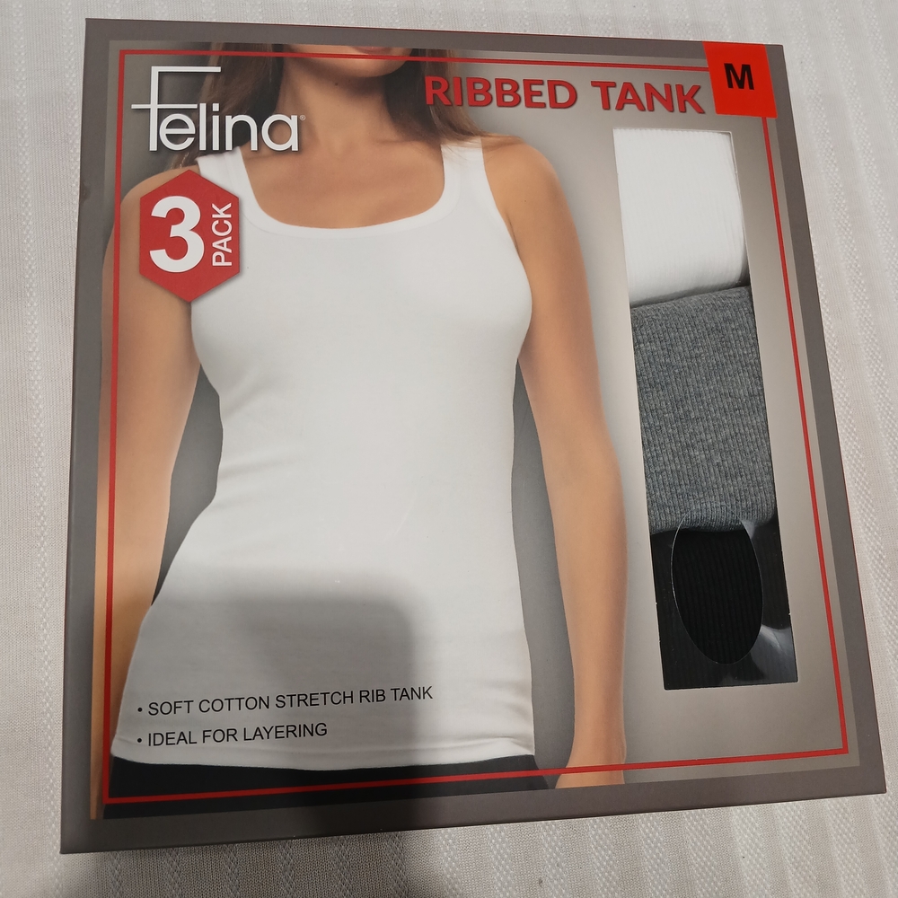 Felina Women's Ribbed Tank Top Trio - White, Gray, Black